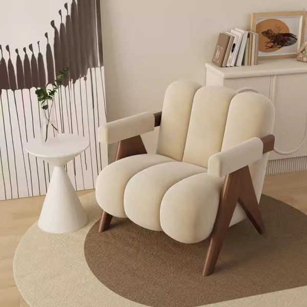 Contemporary Nordic Rectangular Striped Upholstered Velvet Solid Wood Accent Chair Backrest Arm For Living Room - Image 8