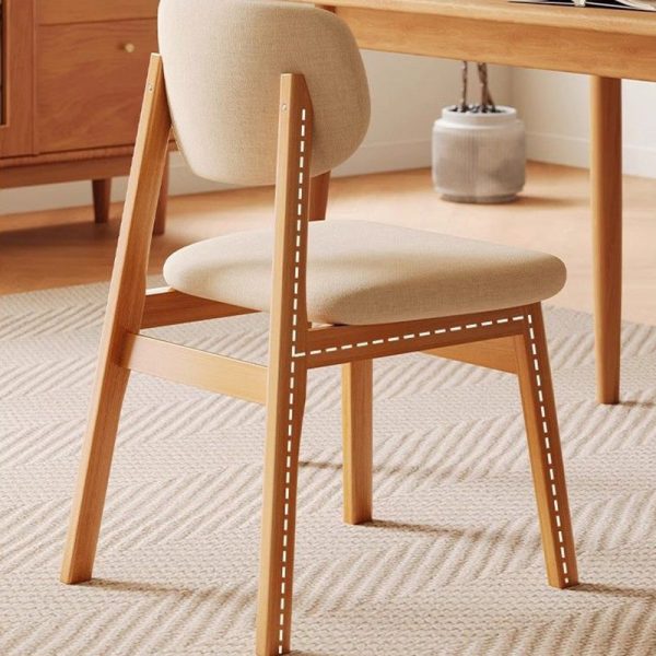 Modern Minimalist Square Upholstered Cotton Linen Solid Wood Dining Chair Curved Backrest For Dining Room - Image 3