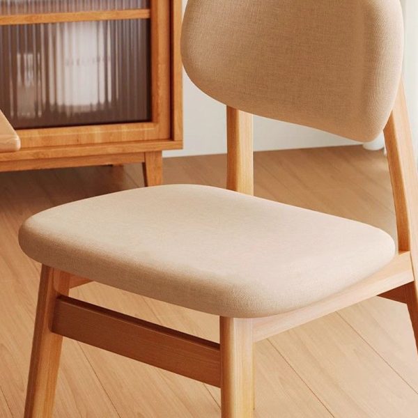 Modern Minimalist Square Upholstered Cotton Linen Solid Wood Dining Chair Curved Backrest For Dining Room - Image 5
