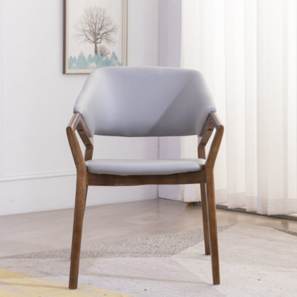 Modern Minimalist Square Leather Solid Wood Dining Chair Curved Backrest For Dining Room - Image 23