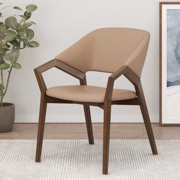 Modern Minimalist Square Leather Solid Wood Dining Chair Curved Backrest For Dining Room - Image 2