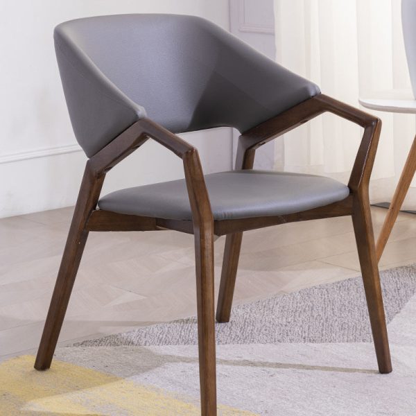 Modern Minimalist Square Leather Solid Wood Dining Chair Curved Backrest For Dining Room - Image 10