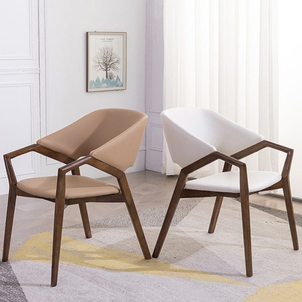 Modern Minimalist Square Leather Solid Wood Dining Chair Curved Backrest For Dining Room - Image 14