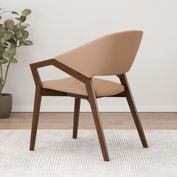 Modern Minimalist Square Leather Solid Wood Dining Chair Curved Backrest For Dining Room - Image 13