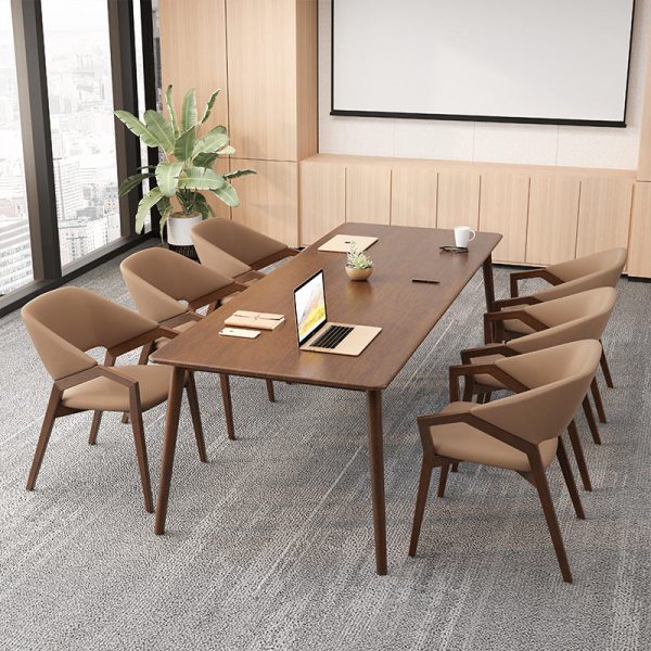 Modern Minimalist Square Leather Solid Wood Dining Chair Curved Backrest For Dining Room - Image 17