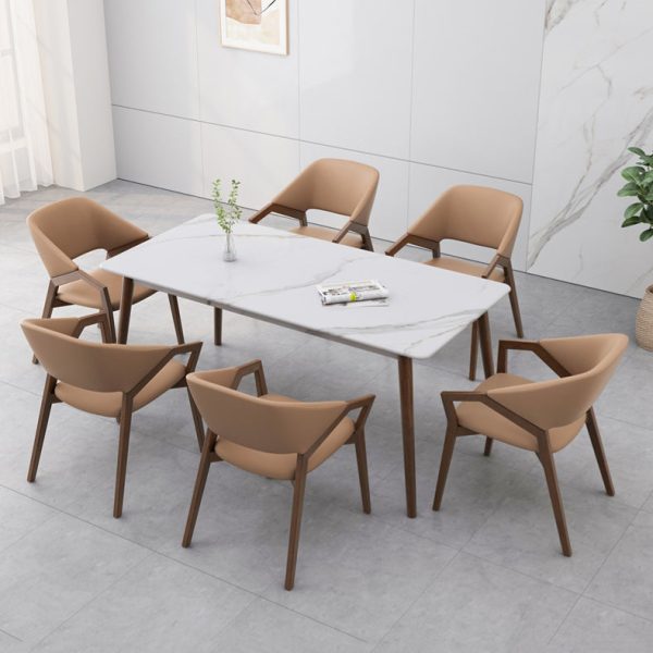 Modern Minimalist Square Leather Solid Wood Dining Chair Curved Backrest For Dining Room - Image 18