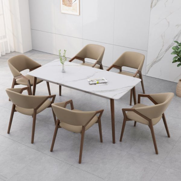 Modern Minimalist Square Leather Solid Wood Dining Chair Curved Backrest For Dining Room - Image 20