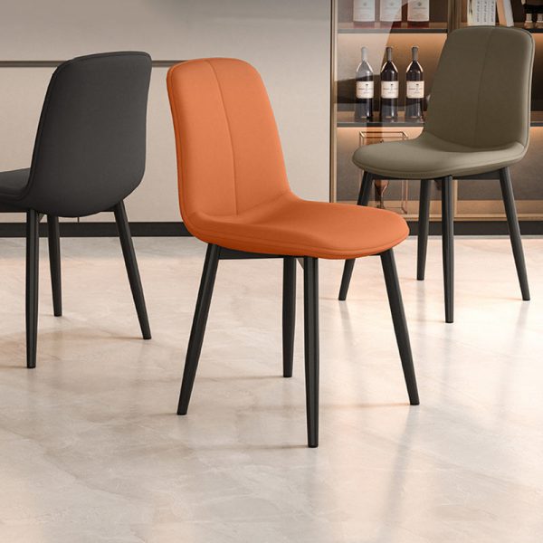 Modern Minimalist Rectangular Upholstered Leather Carbon Steel Dining Chair Backrest For Dining Room - Image 7
