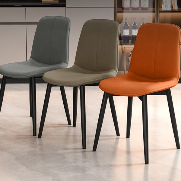 Modern Minimalist Rectangular Upholstered Leather Carbon Steel Dining Chair Backrest For Dining Room - Image 2