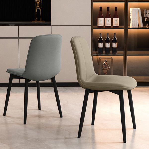 Modern Minimalist Rectangular Upholstered Leather Carbon Steel Dining Chair Backrest For Dining Room - Image 14