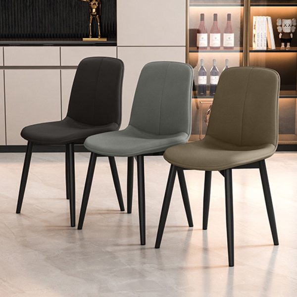 Modern Minimalist Rectangular Upholstered Leather Carbon Steel Dining Chair Backrest For Dining Room - Image 9