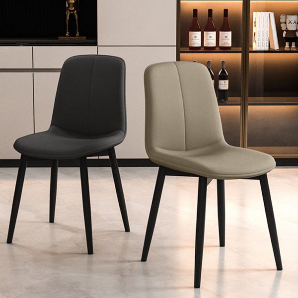 Modern Minimalist Rectangular Upholstered Leather Carbon Steel Dining Chair Backrest For Dining Room - Image 8