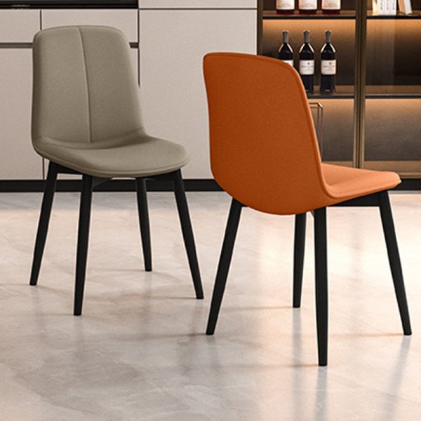 Modern Minimalist Rectangular Upholstered Leather Carbon Steel Dining Chair Backrest For Dining Room - Image 10