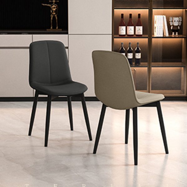 Modern Minimalist Rectangular Upholstered Leather Carbon Steel Dining Chair Backrest For Dining Room - Image 3