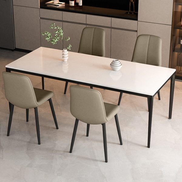 Modern Minimalist Rectangular Upholstered Leather Carbon Steel Dining Chair Backrest For Dining Room - Image 13