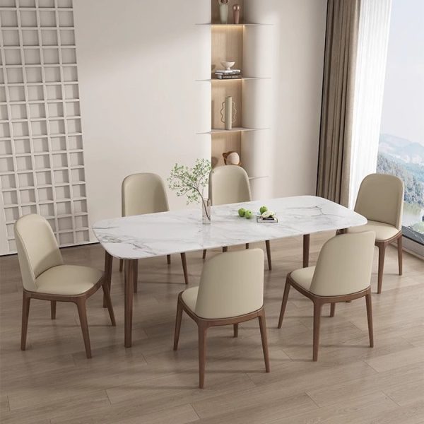 Contemporary Nordic Square Leather Solid Wood Dining Chair Curved Backrest For Dining Room - Image 10