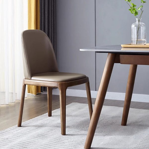 Contemporary Nordic Square Leather Solid Wood Dining Chair Curved Backrest For Dining Room - Image 9