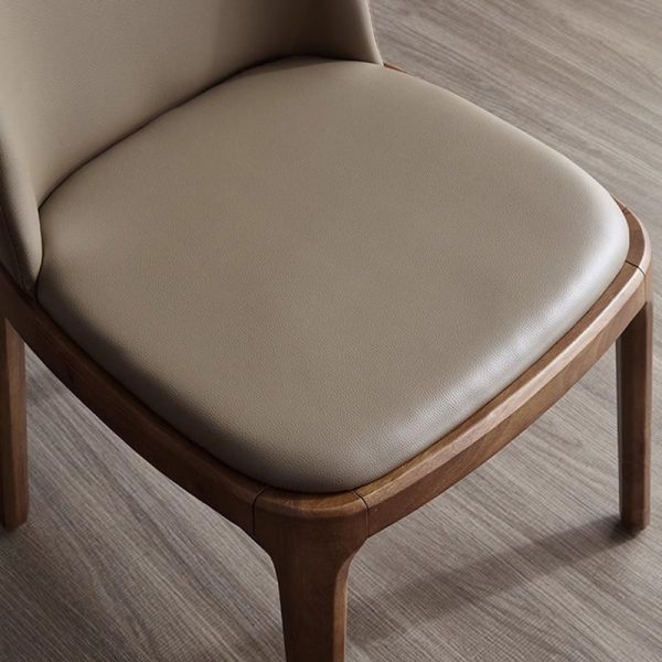 Contemporary Nordic Square Leather Solid Wood Dining Chair Curved Backrest For Dining Room - Image 6