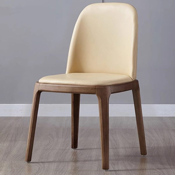Contemporary Nordic Square Leather Solid Wood Dining Chair Curved Backrest For Dining Room - Image 16