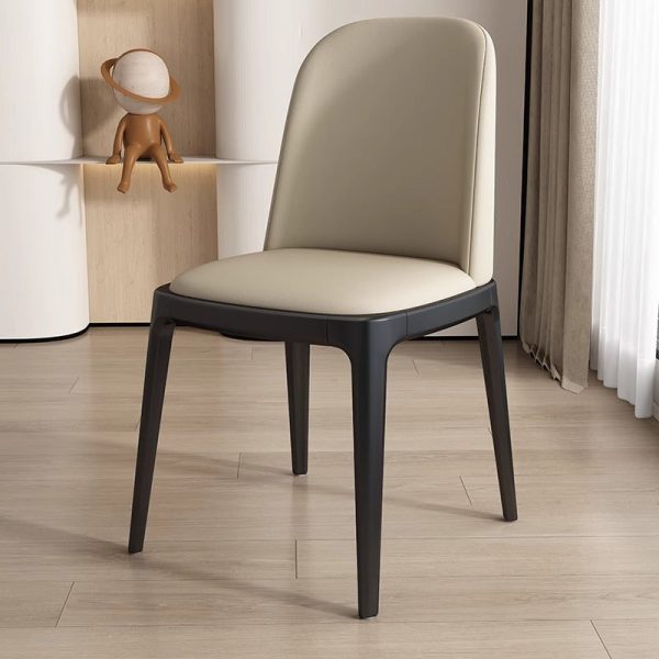 Contemporary Nordic Square Leather Solid Wood Dining Chair Curved Backrest For Dining Room - Image 15