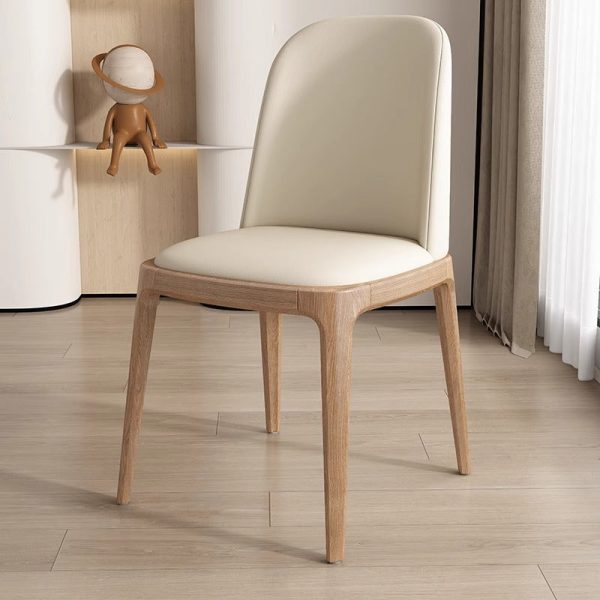 Contemporary Nordic Square Leather Solid Wood Dining Chair Curved Backrest For Dining Room - Image 17
