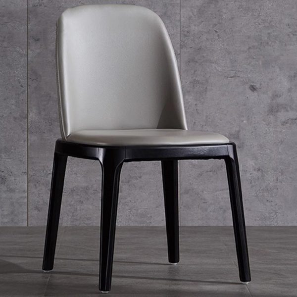 Contemporary Nordic Square Leather Solid Wood Dining Chair Curved Backrest For Dining Room - Image 20