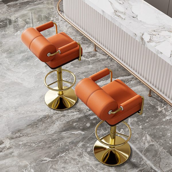 Modern Minimalist Square Upholstered Cylinder Backrest Leather Metal Bar Stool Armrest Footrest For Dining Room - Image 3