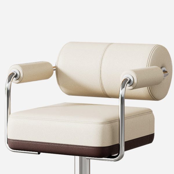 Modern Minimalist Square Upholstered Cylinder Backrest Leather Metal Bar Stool Armrest Footrest For Dining Room - Image 5