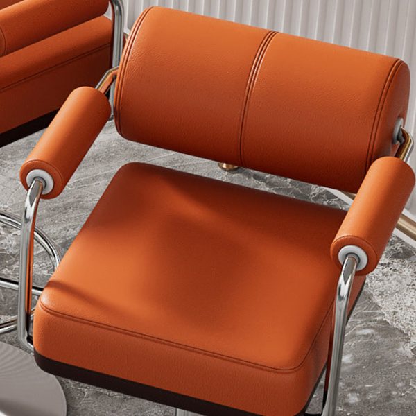 Modern Minimalist Square Upholstered Cylinder Backrest Leather Metal Bar Stool Armrest Footrest For Dining Room - Image 6