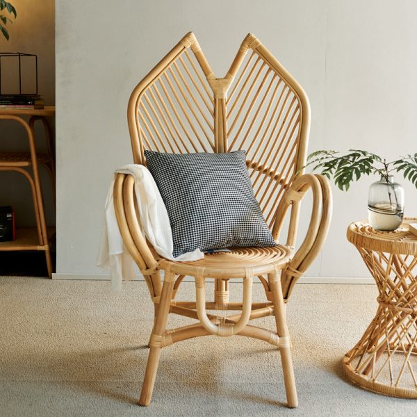 Contemporary Boho Round Rattan Accent Chair Backrest For Living Room - Image 2