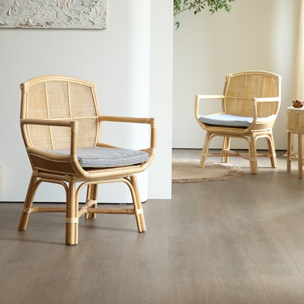 Contemporary Boho Rectangular Rattan Accent Chair Backrest Armrest For Living Room - Image 3