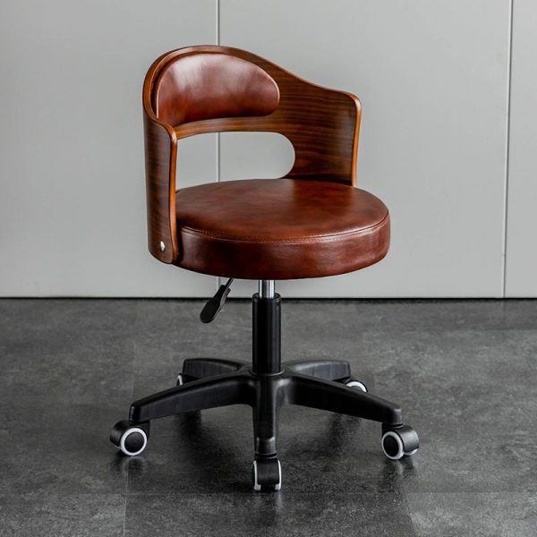 Modern Minimalist Round Upholstered Leather Stainless Steel Bar Stool Curved Backrest For Dining Room - Image 2