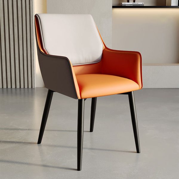 Contemporary Scandinavian Microfiber Leather Carbon Steel Sponge Square Dining Chair Backrest Armrest For Dining Room - Image 7