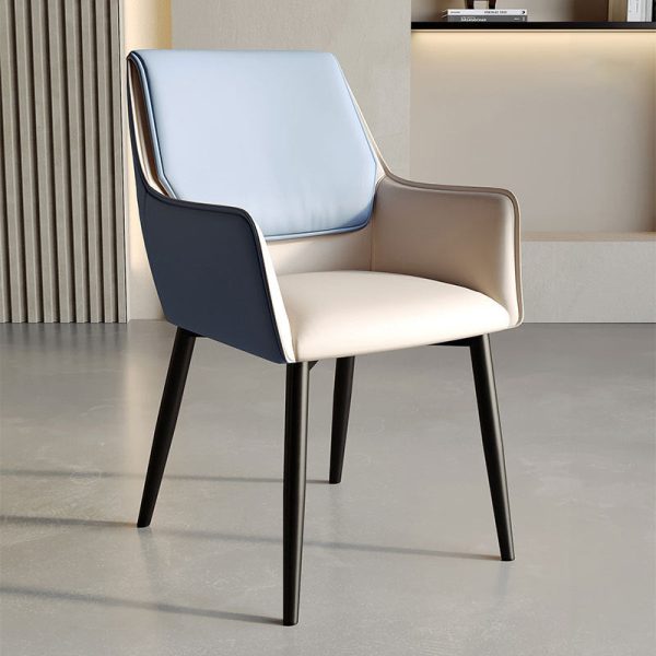 Contemporary Scandinavian Microfiber Leather Carbon Steel Sponge Square Dining Chair Backrest Armrest For Dining Room - Image 8