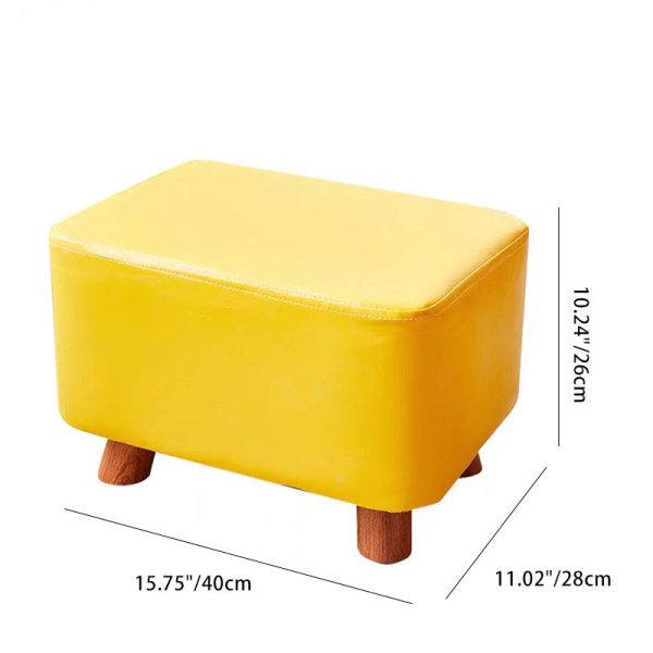 Contemporary Creative Rectangular Leather Wood Footstool Backless Armless For Living Room - Image 6