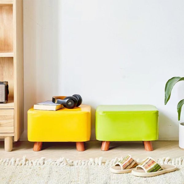 Contemporary Creative Rectangular Leather Wood Footstool Backless Armless For Living Room - Image 13
