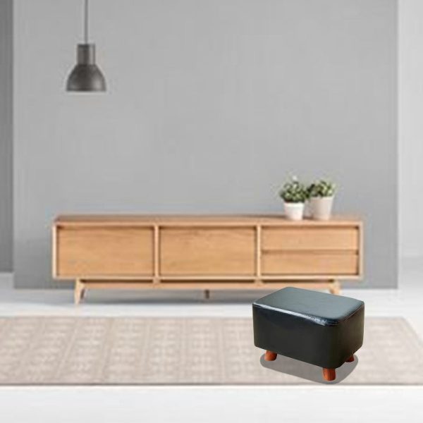 Contemporary Creative Rectangular Leather Wood Footstool Backless Armless For Living Room - Image 10