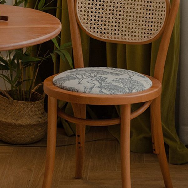 Contemporary Nordic Round Rattan Wood Fabric Chair Backrest Armless For Living Room - Image 18