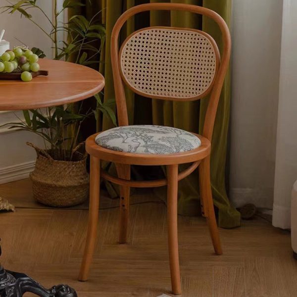 Contemporary Nordic Round Rattan Wood Fabric Chair Backrest Armless For Living Room - Image 12