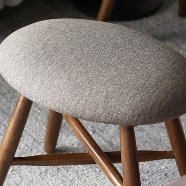 Contemporary Scandinavian Round Fabric Wood Footstool Backless Armless For Living Room - Image 5