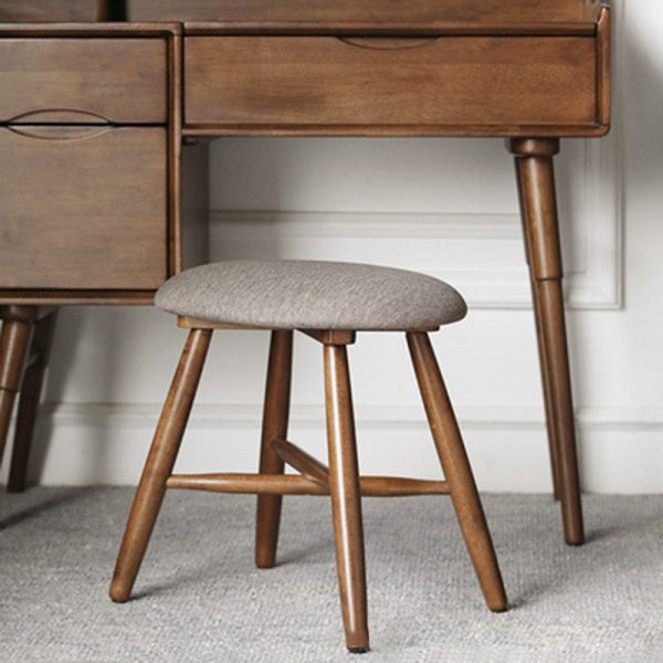 Contemporary Scandinavian Round Fabric Wood Footstool Backless Armless For Living Room - Image 2