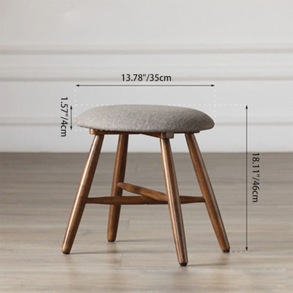 Contemporary Scandinavian Round Fabric Wood Footstool Backless Armless For Living Room - Image 4