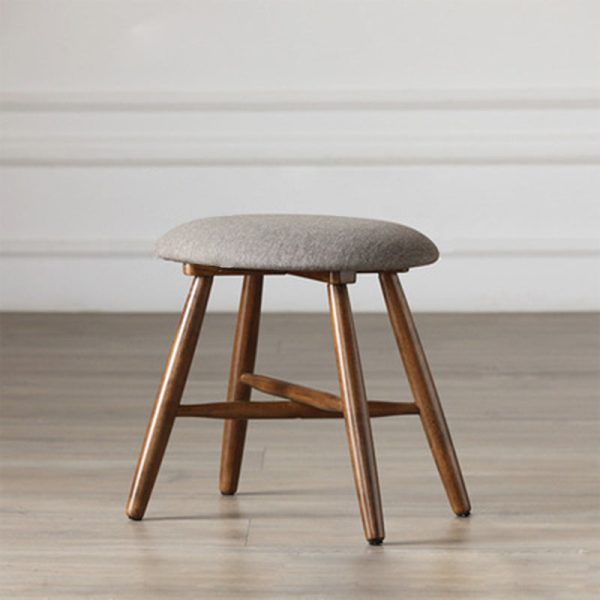 Contemporary Scandinavian Round Fabric Wood Footstool Backless Armless For Living Room - Image 3