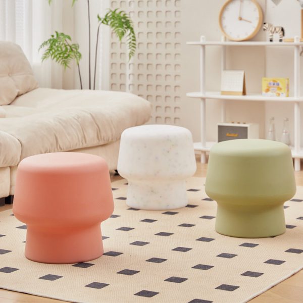 Contemporary Nordic Round Plastic Footstool Backless Armless For Living Room - Image 2