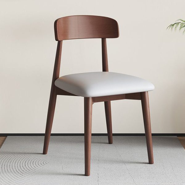 Contemporary Nordic Rectangular Wood Leather Backrest Armless For Living Room - Image 5