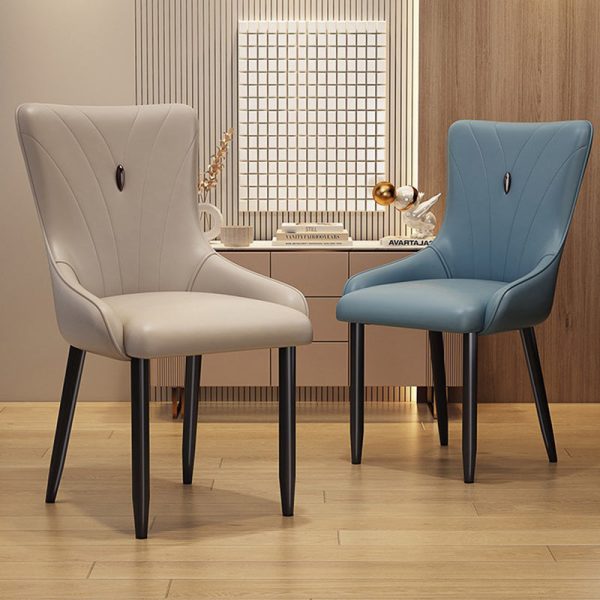Contemporary Nordic Square Leather Upholstered Carbon Steel Legs Dining Chair Backrest For Dining Room - Image 2