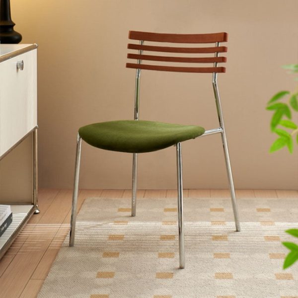 Modern Minimalist Ladderback Flannel Iron Wood Upholstered Dining Chair Backrest For Dining Room - Image 12