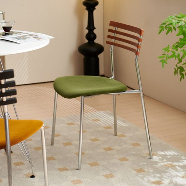 Modern Minimalist Ladderback Flannel Iron Wood Upholstered Dining Chair Backrest For Dining Room - Image 13