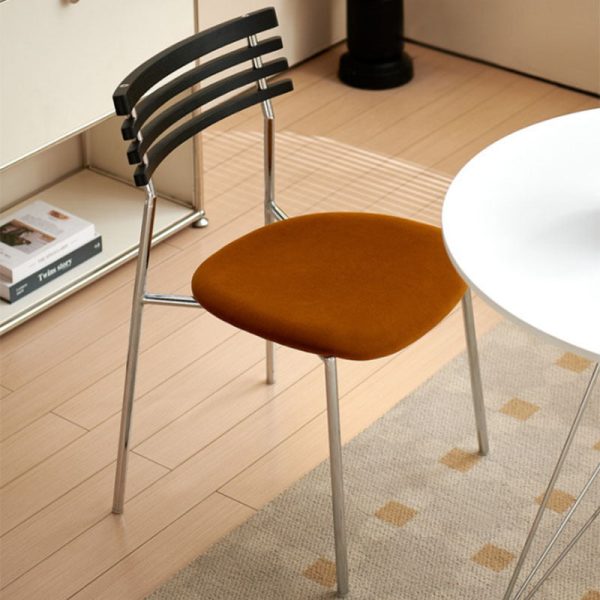 Modern Minimalist Ladderback Flannel Iron Wood Upholstered Dining Chair Backrest For Dining Room - Image 3