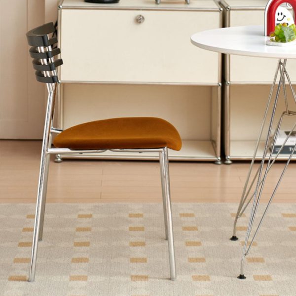 Modern Minimalist Ladderback Flannel Iron Wood Upholstered Dining Chair Backrest For Dining Room - Image 14